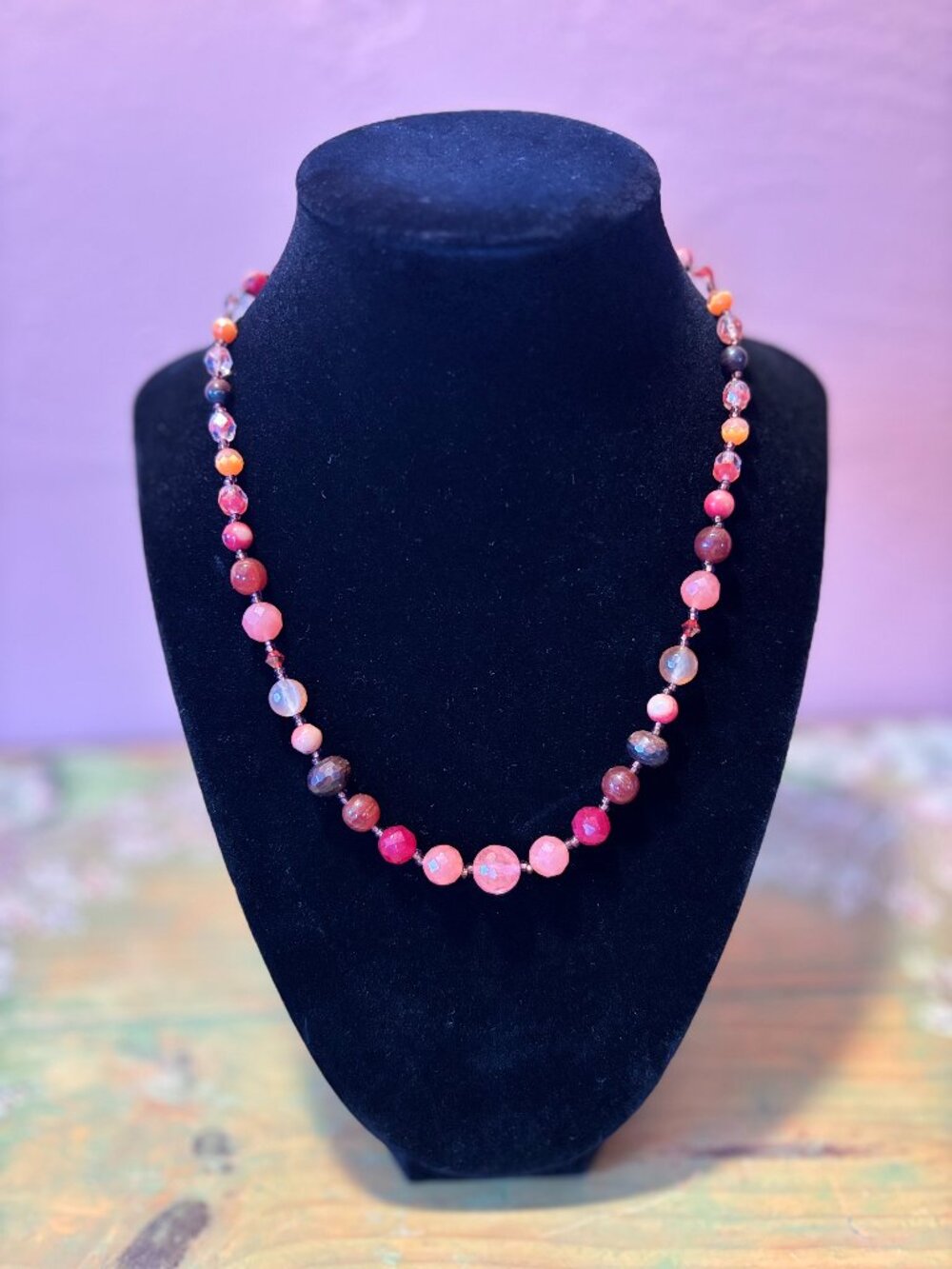 Rachel Reinhardt Red and orange Gemstone beaded necklace